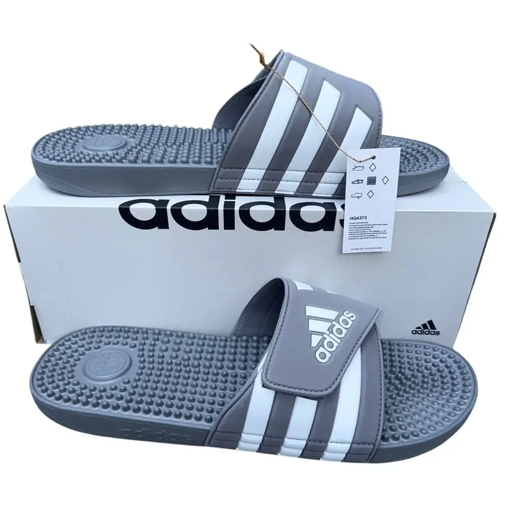 Adidas NWT Men's Adissage Slides / Shower Shoes Gray White Size 17